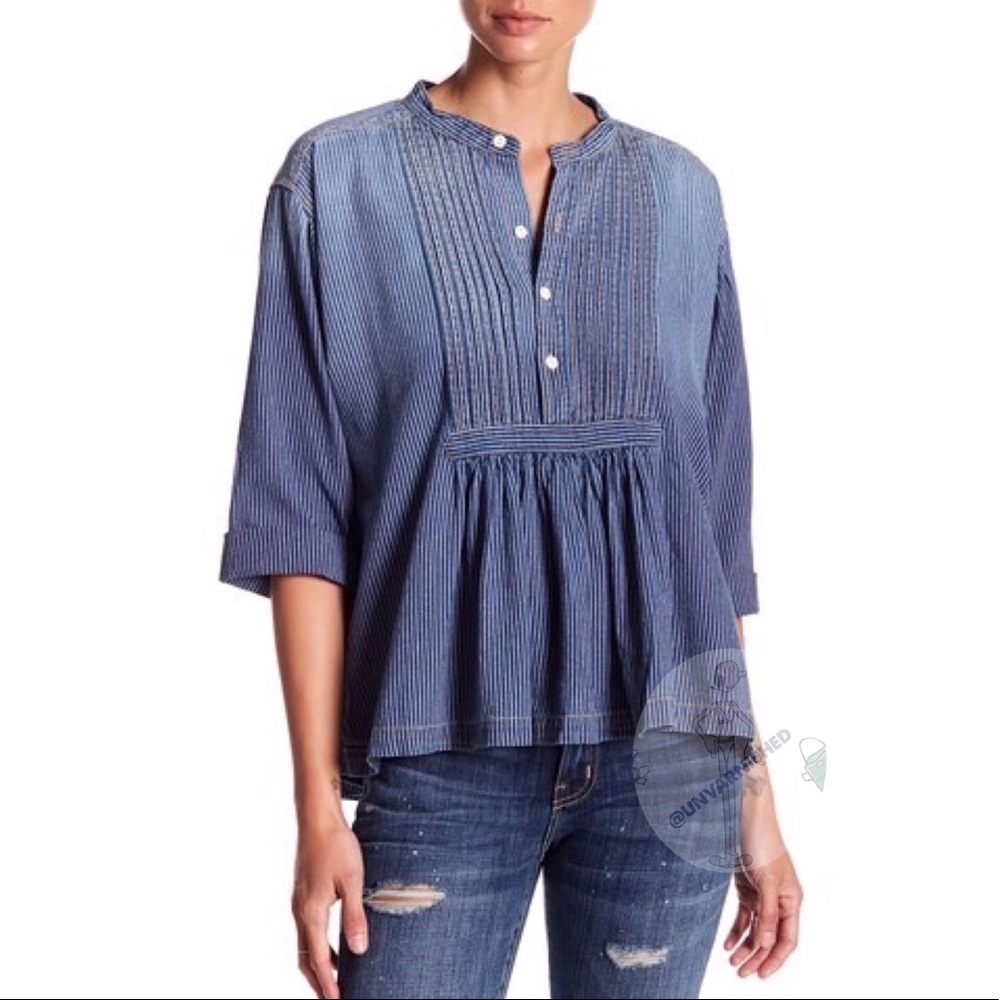 Current/Elliott Pinstripe Boho Denim Shirt
